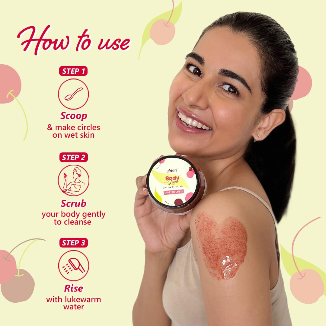 Cherry Exfoliating Body Scrub, Acai Extract & Cellulose Bead Body Scrub, Skin Brightening | Tan Removal Scrub, Cruelty Free & Paraben Free, 100% Vegan, 7.05 Oz