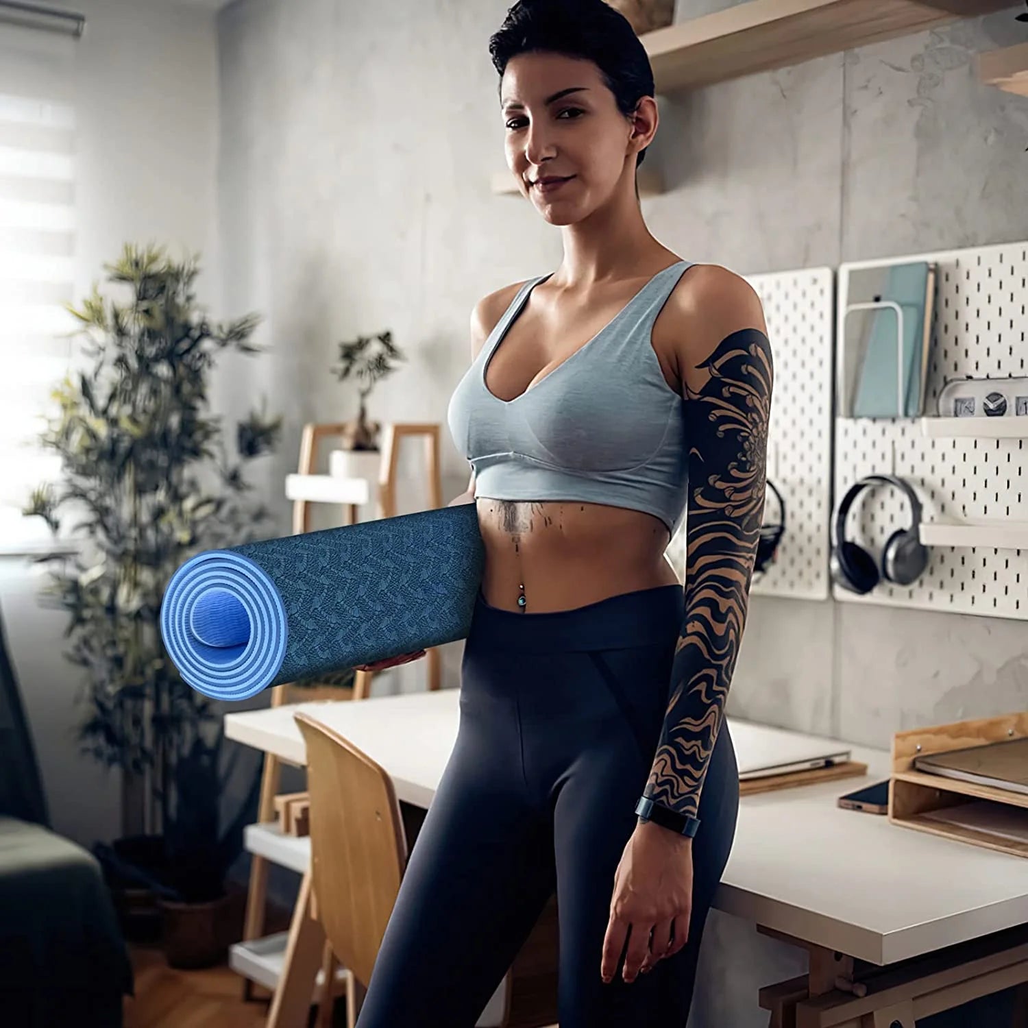 Yoga Mat 1/3 Inch Exercise Mats 8Mm TPE Non-Slip Extra Thick High-Density Eco Friendly for Yoga Workout Pilates Yoga Mats for Women Men