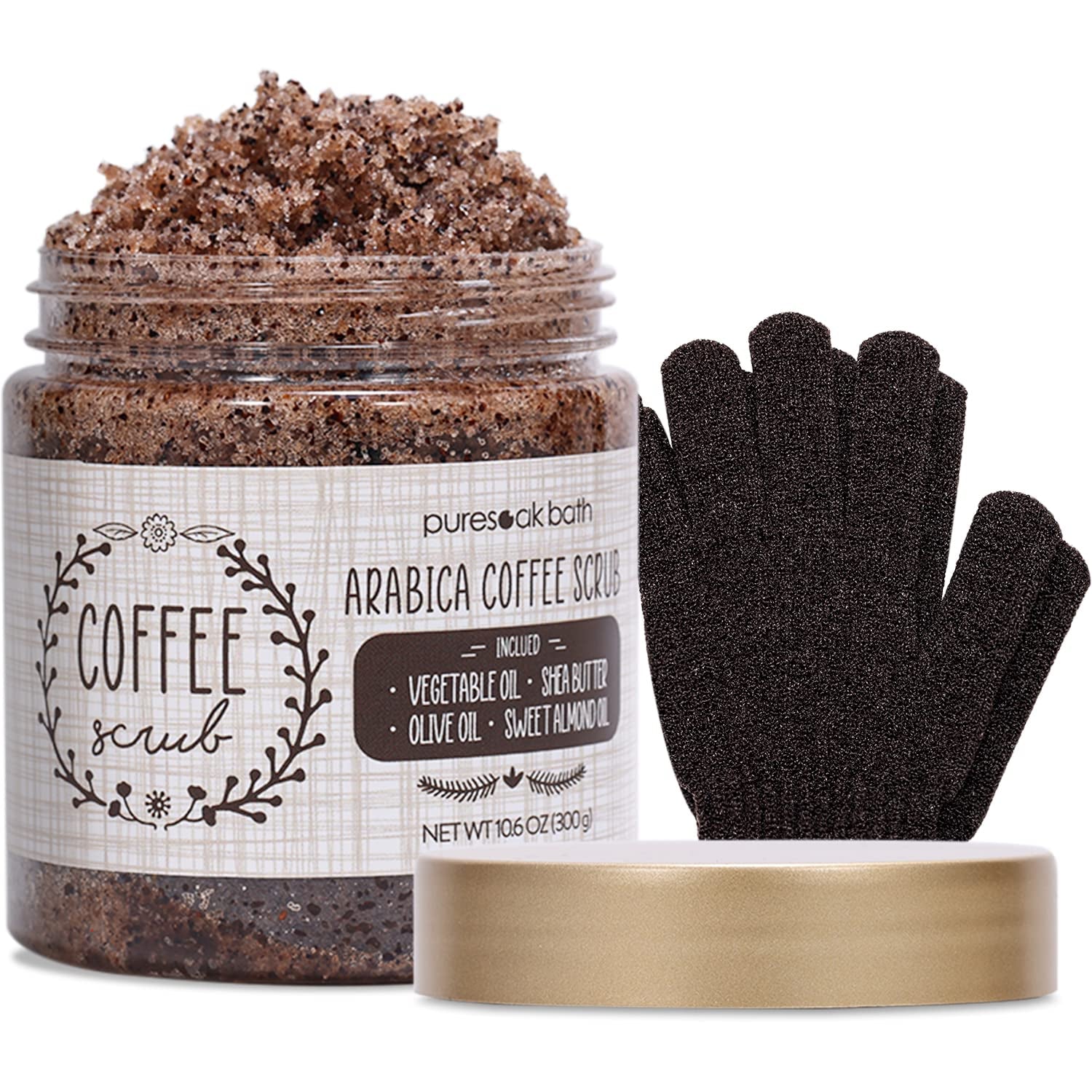 Arabica Coffee Body Scrub Set Gift Spa Scrub for Exfoliate & Moisturize Body Skin Face, Hand, Foot Scrub Set Gifts for Women & Men Spa Bath Set-10.6Oz Coffee Scrub & Free Scrub Gloves