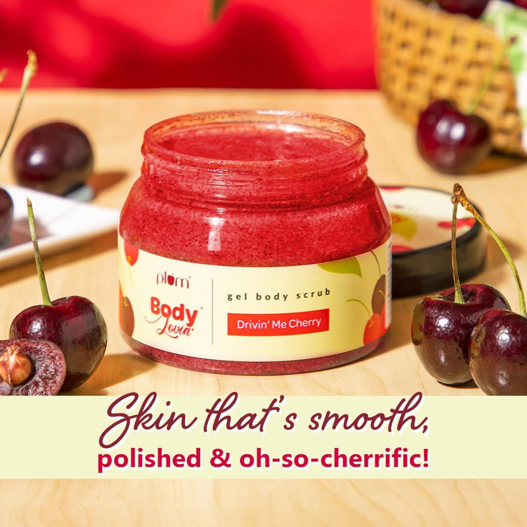 Cherry Exfoliating Body Scrub, Acai Extract & Cellulose Bead Body Scrub, Skin Brightening | Tan Removal Scrub, Cruelty Free & Paraben Free, 100% Vegan, 7.05 Oz
