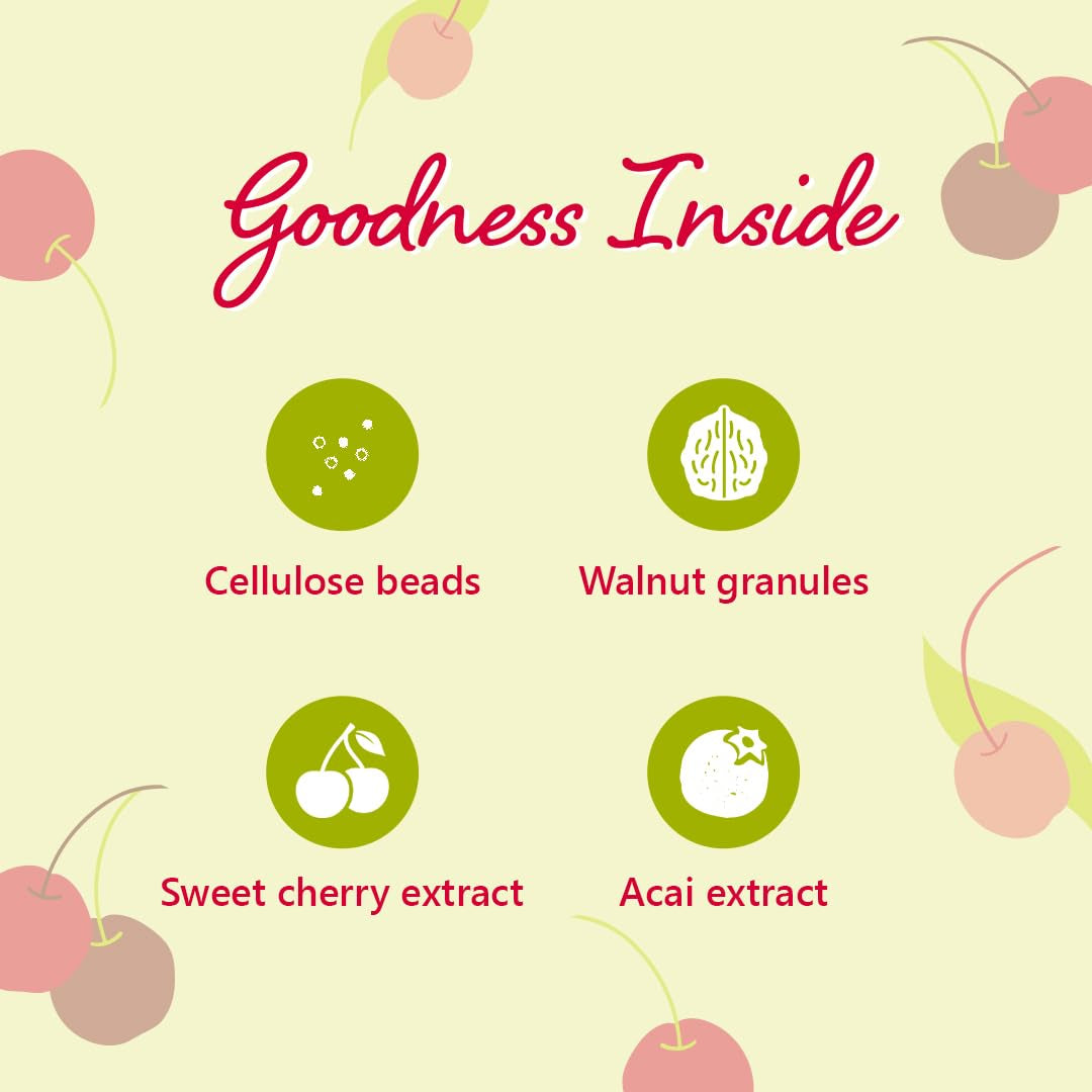 Cherry Exfoliating Body Scrub, Acai Extract & Cellulose Bead Body Scrub, Skin Brightening | Tan Removal Scrub, Cruelty Free & Paraben Free, 100% Vegan, 7.05 Oz