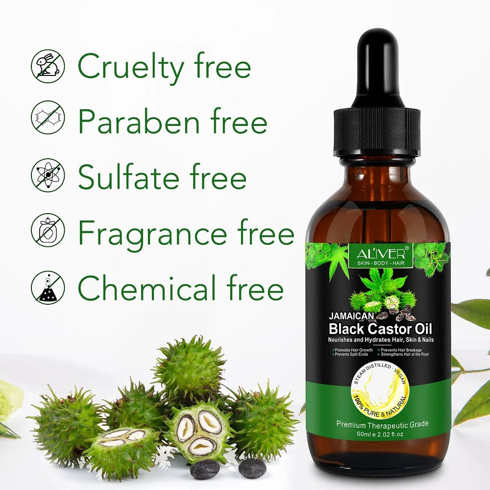 Jamaican Black Castor Oil for Hair Growth & Skin Conditioning - Nourishes and Hydrates Hair, Skin & Nails - 100% Pure Cold Pressed - 2 Oz