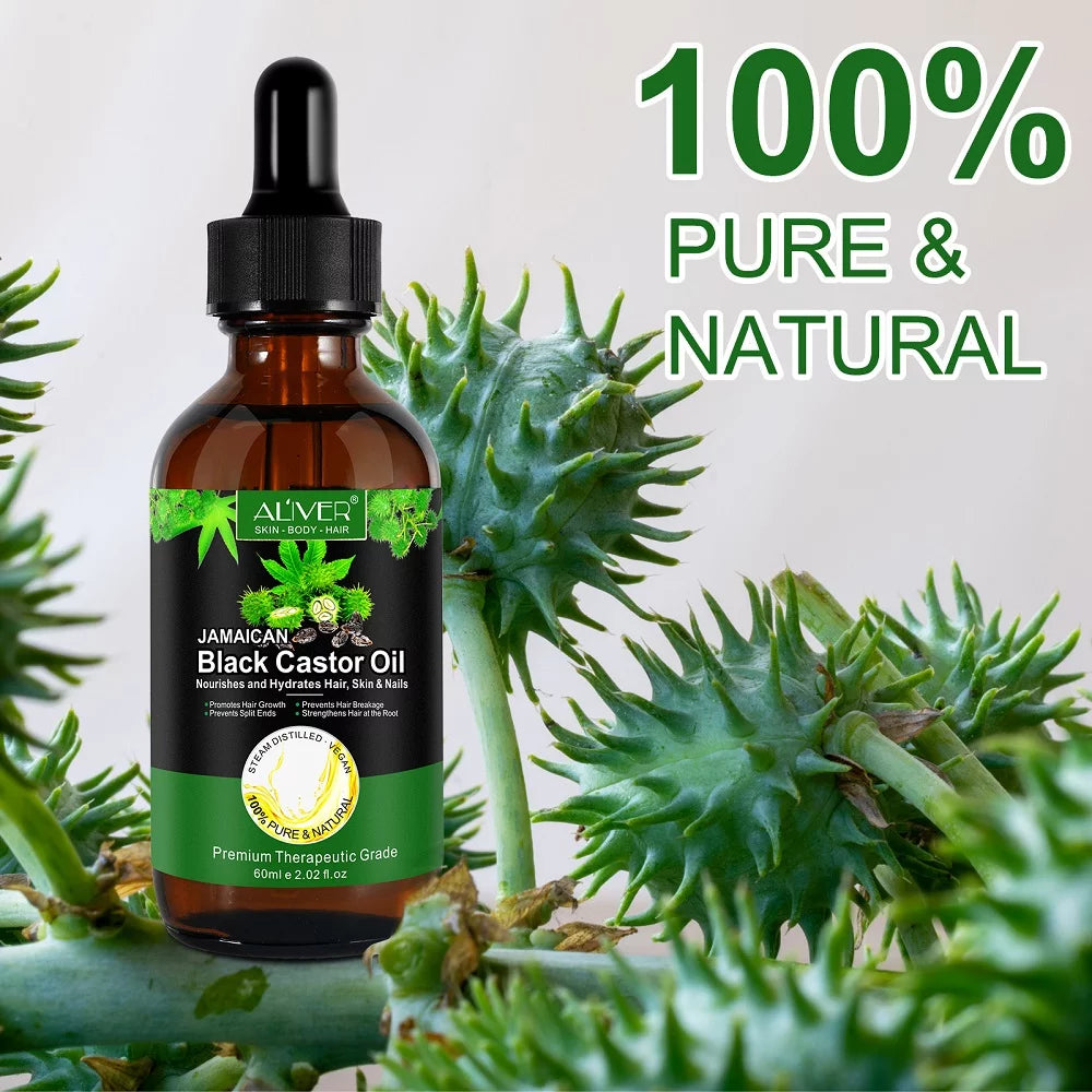 Jamaican Black Castor Oil for Hair Growth & Skin Conditioning - Nourishes and Hydrates Hair, Skin & Nails - 100% Pure Cold Pressed - 2 Oz